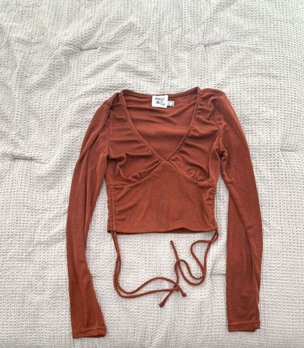 Princess Polly Rust Orange Long Sleeve Cinch Front Wrap Crop Top
